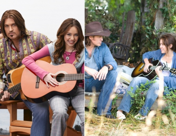 Билли Рэй Сайрус и Майли Сайрус — "Ханна Монтана" и "Ханна Монтана: Кино".  В сериале и фильме отец отошел на второй план, но именно он сподвиг Майли пойти на прослушивание, когда Тейлор Момсен и певица ДжоДжо отказались от этой роли. В итоге Майли покори