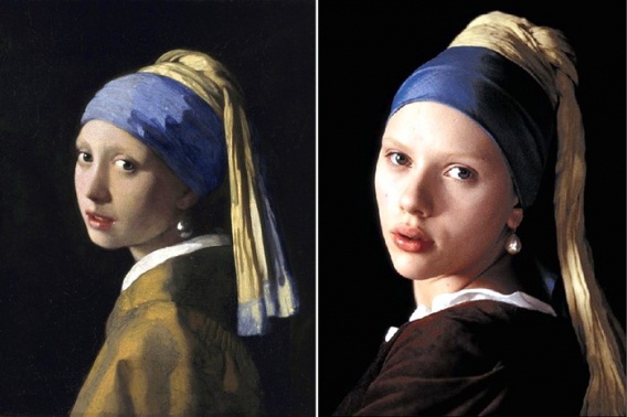 Картина Йоханнеса Вермеера и Скарлетт Йоханссон в фильме "Девушка с жемчужной сережкой"