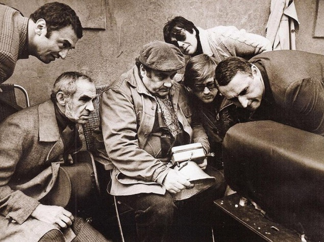 З. Гердт, Г. Горин и Э. Рязанов на съёмках "О бедном гусаре замолвите слово"