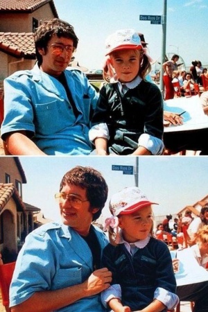 Стивен Спилберг и Дрю Бэрримор на съемочной площадке.