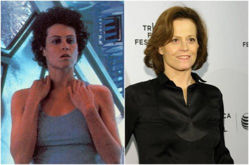 Сигурни Уивер в 1993 году и сейчас