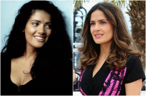 Сальма Хайек в 1995 году и сейчас