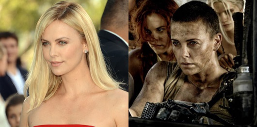 Шарлиз Терон. Актриса состригла свои белокурые волосы ради фильма "Безумный Макс: Дорога ярости", где сыграла императоршу Фериозу.