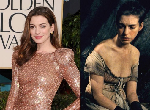 Энн Хэтэуэй ради фильма "Отверженные", не совсем налысо, но все же впечатляюще.